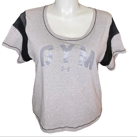 Under Armour Cropped Tee Gray with Black Mesh Accents Size XL - Picture 1 of 7